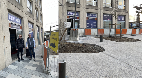 Eric SCICLUNA avec Franck CHOISY ECORAIL Transport devant les locaux de CEP-SOCOTIC sur la Place de la Gare TGV de Saint-Pierre-des-Corps / Tours en travaux