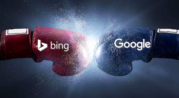 Match Google Bing Avec l'intégration de L'Intelligence Artificielle Chat GPT, Bing, le moteur de recherche de Microsoft reprend des couleurs . Actu CEP-SOCOTIC