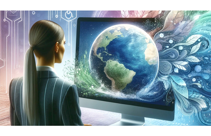 image femme devant ordinateur genere par chatgpt pour illustrer le referencement newsletter cep-socotic avril 2024